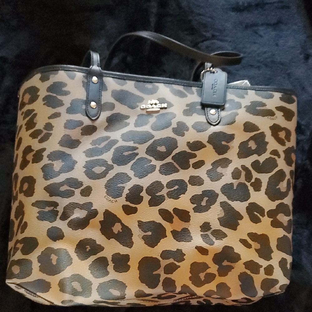 Coach Leopard Print Tote - Tan and Black